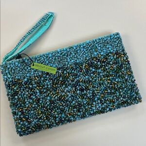 Beaded Clutch in Turquoise Blue and Green with multicolor beads
